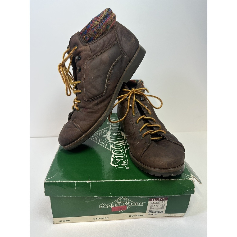 VTG Maine Woods Women's 8.5 Leather Boots Brown STOMPER Coconut Hiking Climbing